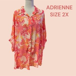 WOMENS BUTTON DOWN FLORAL BLOUSE BY ADRIENNE SIZE 2X GENTLY WORN